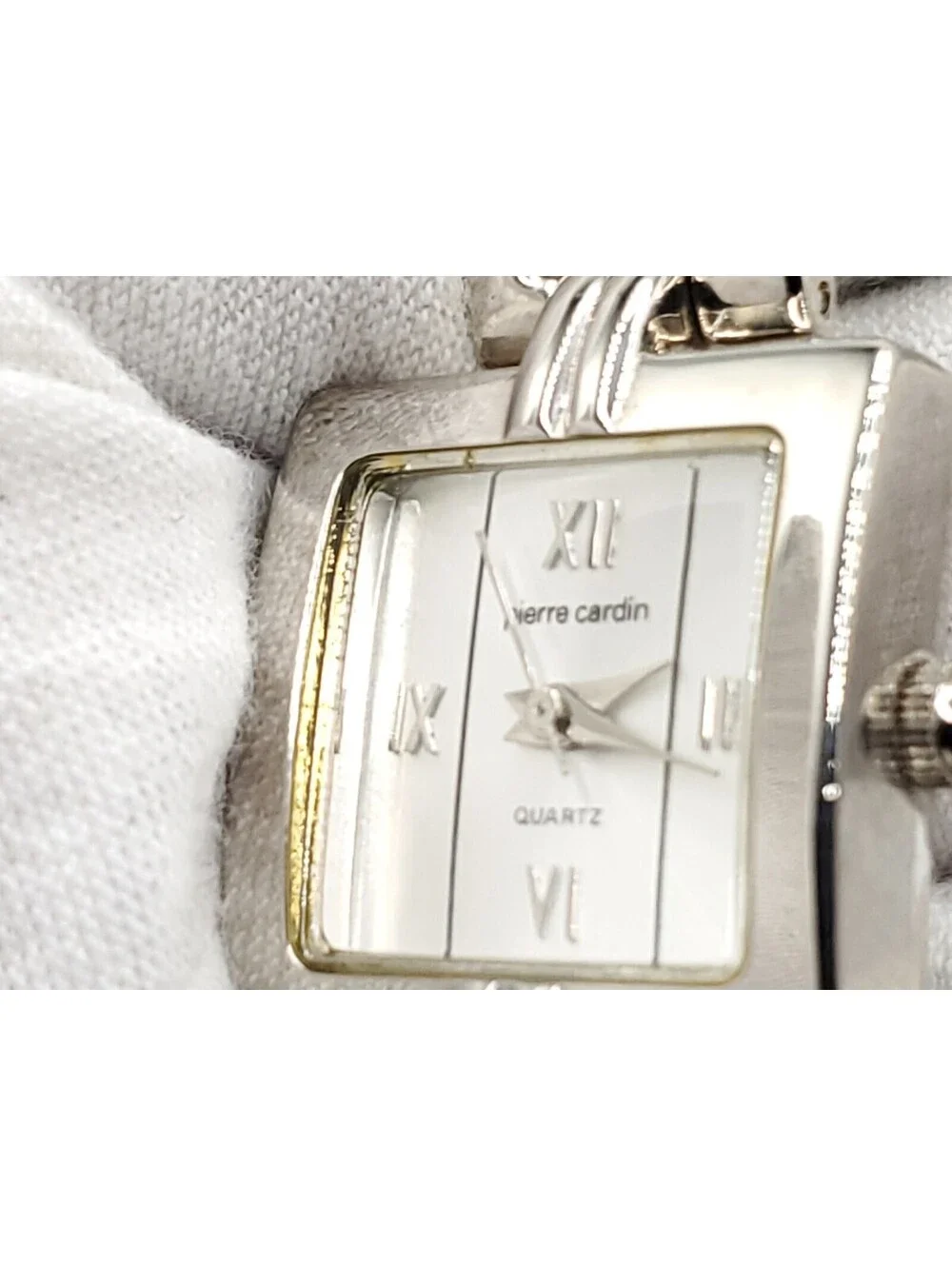 Pierre Cardin Quartz Watch  Women New Battery Silver Tone Square White Dial 21mm